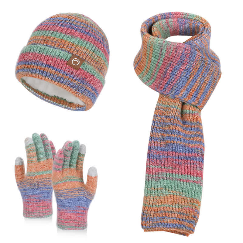 3-teiliges Set mit Mütze, Schal und Handschuhen in mehrfarbigen neutralen Streifen - Bunt - Einstellbar (21 5/8"-23 5/8") - image 0