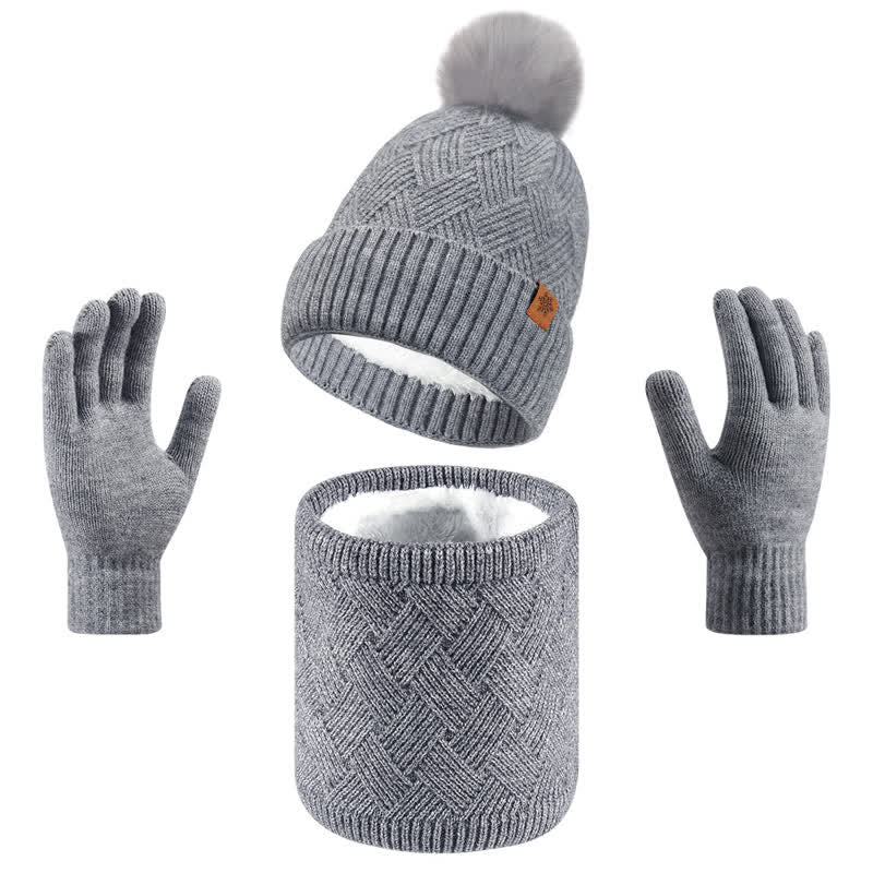 3-teiliges Set mit Mütze, Halsmanschette und Handschuhen mit Webmuster - Grau - Einstellbar (21 1/4"-22 7/8") - image 0