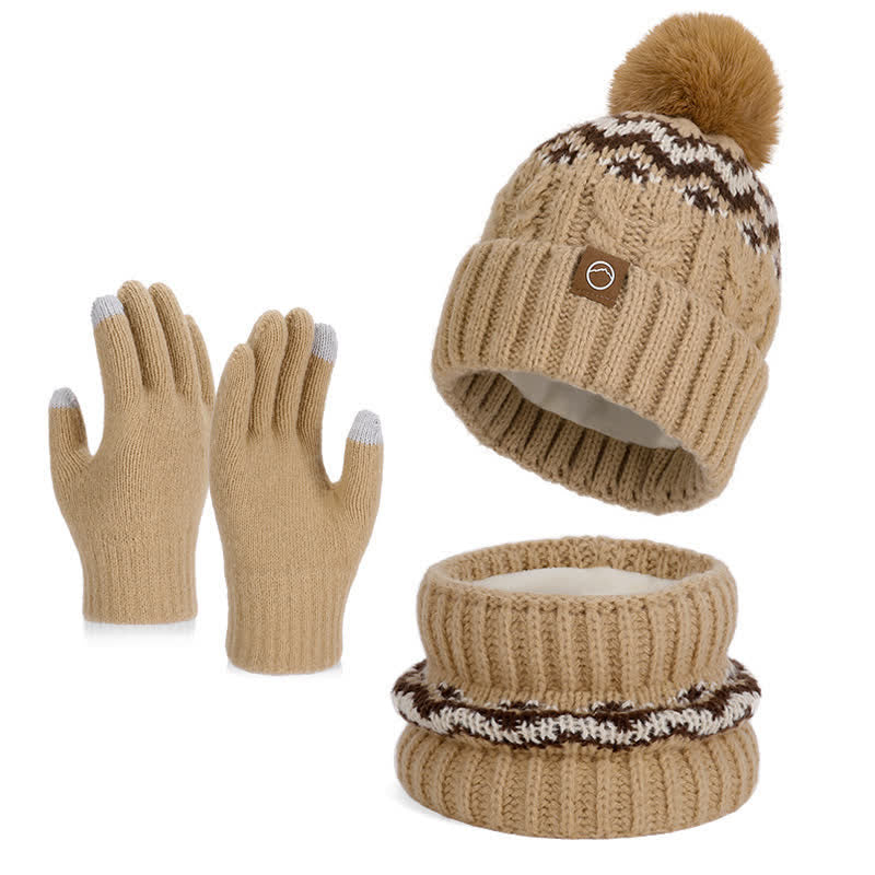 3-teiliges Set mit Mütze, Halstuch und Handschuhen im minimalistischen Stil - Dunkles Khaki - Einstellbar (21 1/4"-22 7/8") - image 0