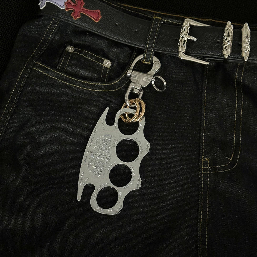 Silberner Selbstverteidigungs-Schlagring mit Doppelring-Schlüsselanhänger - Schlüsselanhänger - image 0