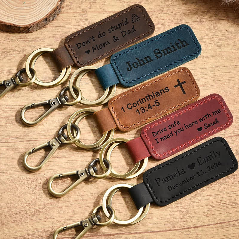Cutsom Gravur Personalisierter Geschenk-Leder-Schlüsselanhänger - image 0