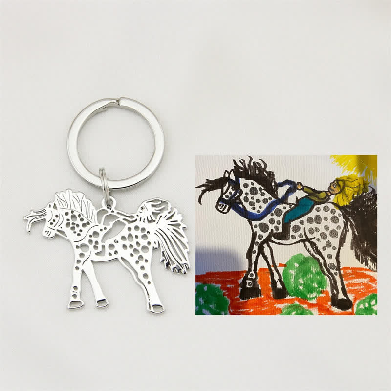Creative Cutsom Schlüsselanhänger mit echten Kinderzeichnungen - Silber - image 0