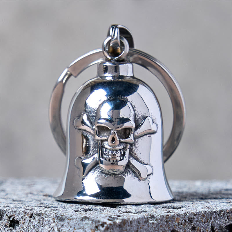 Silberner Wikinger-Totenkopf-Reitglocken-Schlüsselanhänger - Schlüsselanhänger - image 0