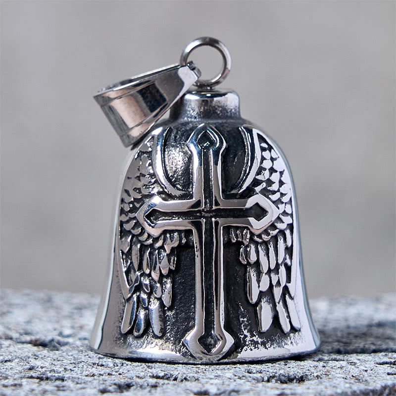 Silberner Wikingerkreuz und Flügelglocke Schlüsselanhänger - image 1