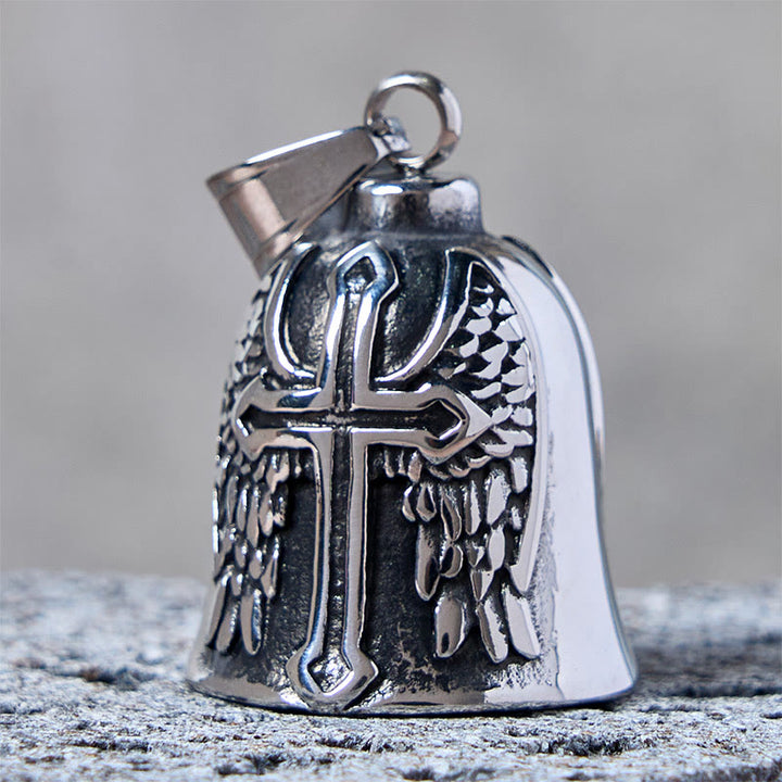 Silberner Wikingerkreuz und Flügelglocke Schlüsselanhänger - image 2