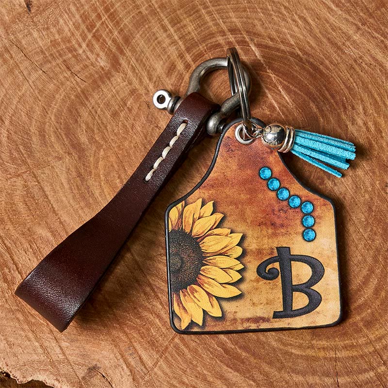 Western Sonnenblumen Buchstabendruck Anhänger Hufeisenschnalle Schlüsselanhänger - image 8