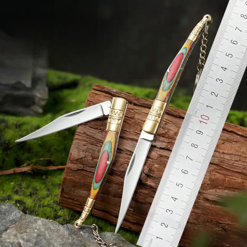 Outdoor-Klappmesser mit farbenfrohem Griff und weißer Buddha-Hand-Halskette aus Kristall - image 4