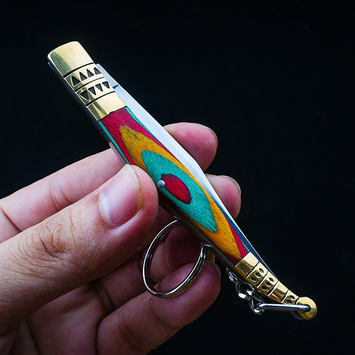 Buntes Messing-Klappmesser mit Buddha-Hand und Halskette aus rotem Stein - image 5
