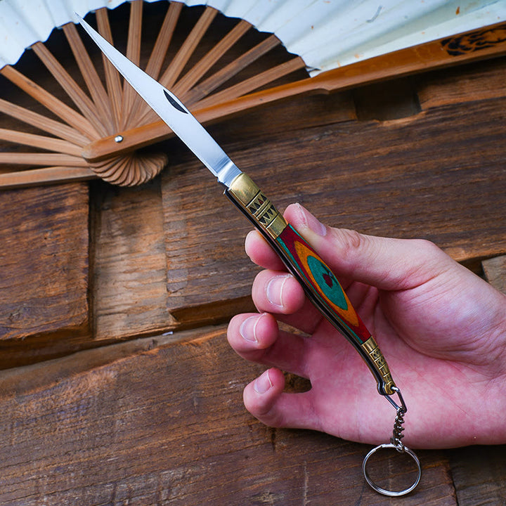 Buntes Messing-Klappmesser mit Buddha-Hand und Halskette aus rotem Stein - image 3