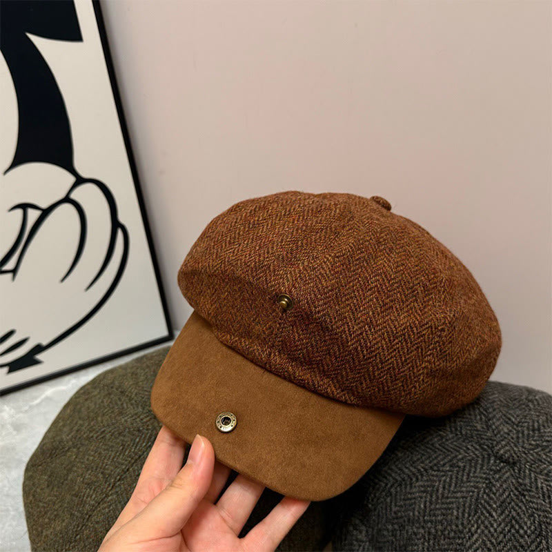 Vintage-Wintermütze in Unifarbe mit Knopf - Kaffee - Verstellbar (ca. 21 5/8"-23 1/4") - image 2