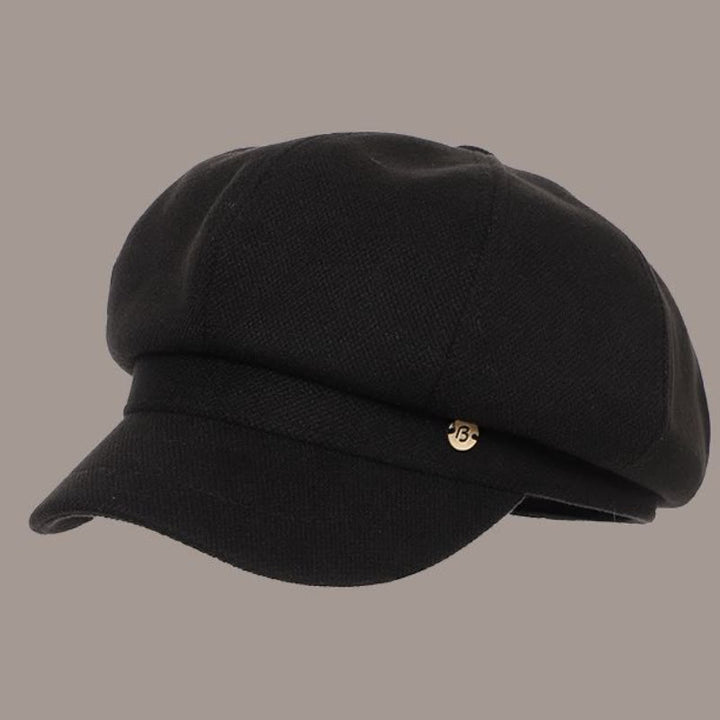 Retro-Winter-Damen-Baskenmütze in Unifarbe mit rundem Logo - Schwarz - Verstellbar (ca. 21 5/8"-23 5/8") - image 2