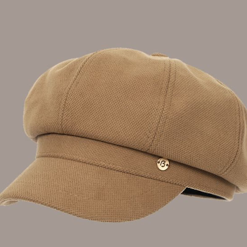 Retro-Winter-Damen-Baskenmütze in Unifarbe mit rundem Logo - Khaki - Verstellbar (ca. 21 5/8"-23 5/8") - image 3