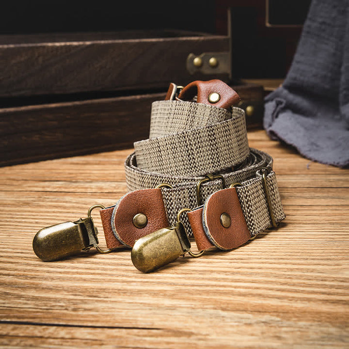 Dunkelkhakifarbene, nostalgische, lässige Hosenträger mit Y-Rücken und elastischem Bund - image 2