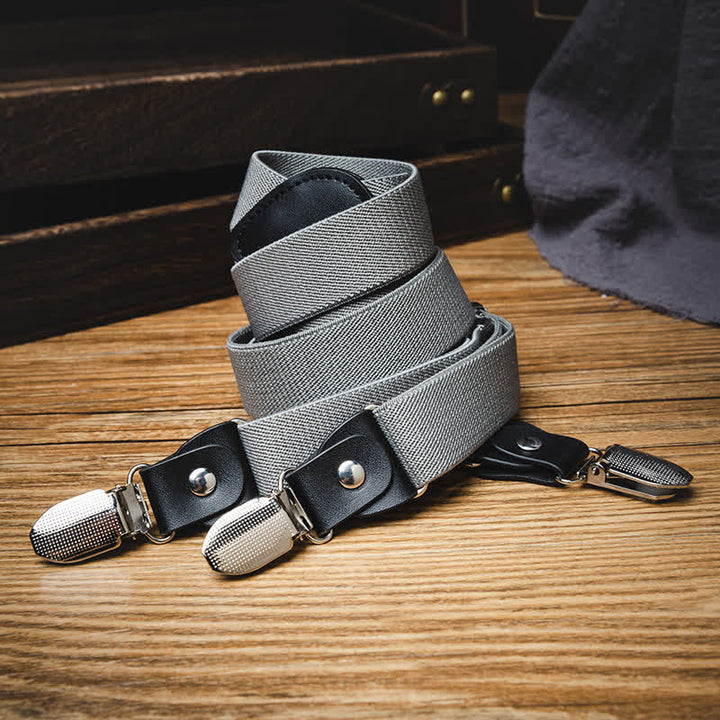 Unifarbene graue Herren-Hosenträger mit Y-Rücken und elastischem Bund - image 2