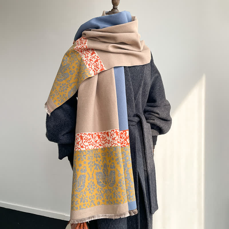 Warmer Schal mit Patchwork-Muster (Blumen und Blätter) - Blau - image 3