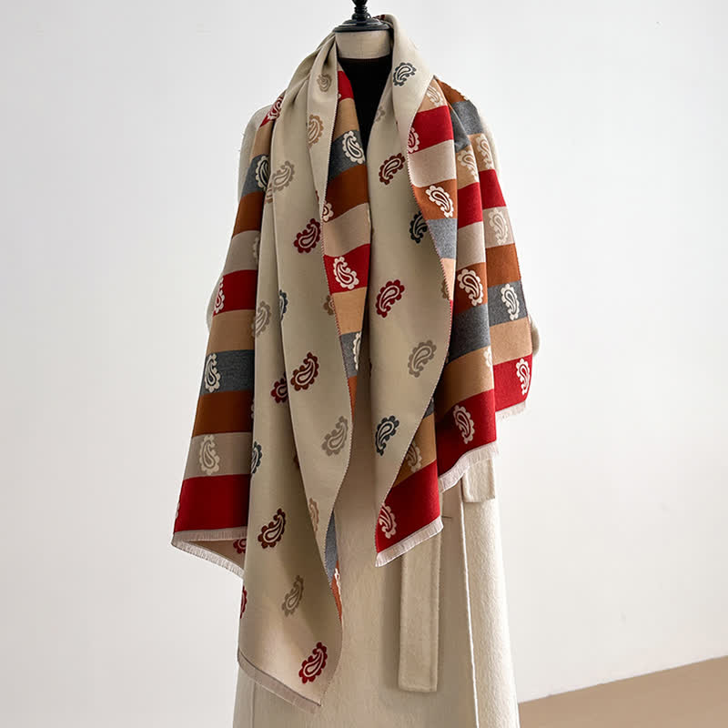 Warmer Winterschal mit farbenfrohem Paisley- und Streifenmuster - Dunkelbraun - image 3