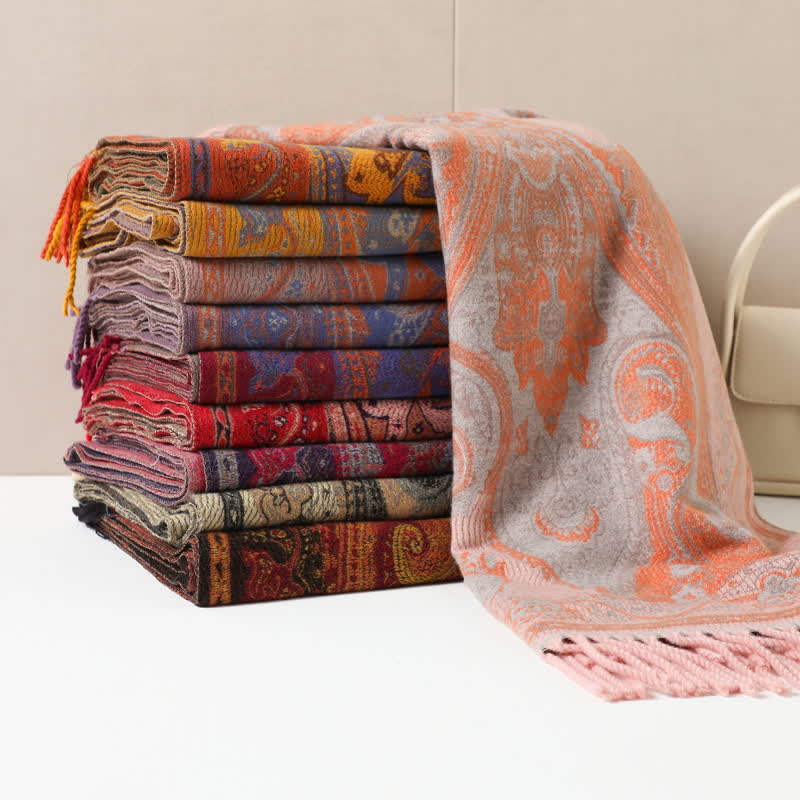 Boho-Chic-Ästhetik, Paisley-Jacquard-Quasten-Schal - image 2