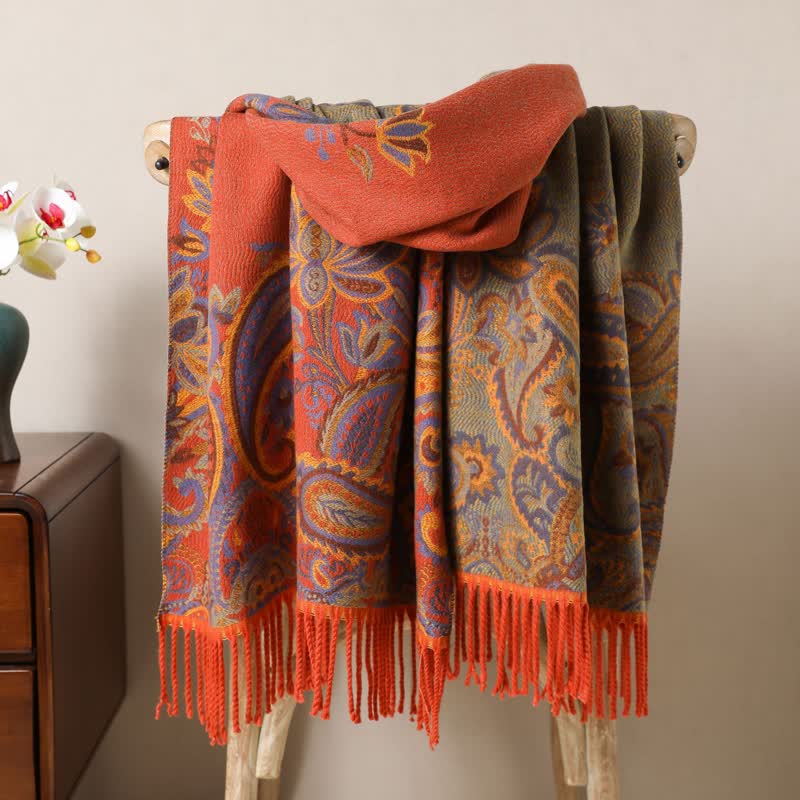 Boho-Chic-Ästhetik, Paisley-Jacquard-Quasten-Schal - Orange - image 10