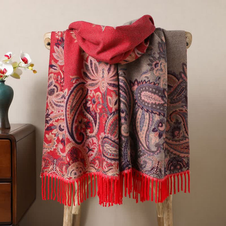 Boho-Chic-Ästhetik, Paisley-Jacquard-Quasten-Schal - Rot - image 6