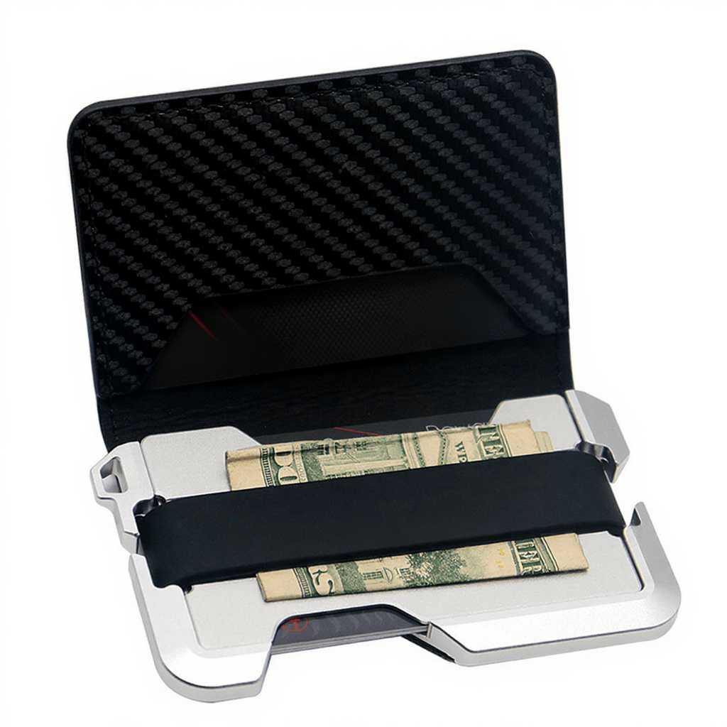 RFID-Schutzfunktion, faltbare taktische Geldbörse aus Kohlefaser, faltbar, taktisches Portemonnaie - Silber - image 6