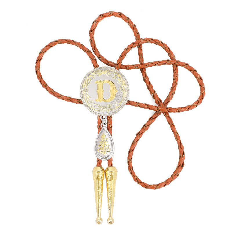 Braune Leder-Bolokrawatte mit Initialbuchstaben und tropfenförmigem Anhänger - image 0