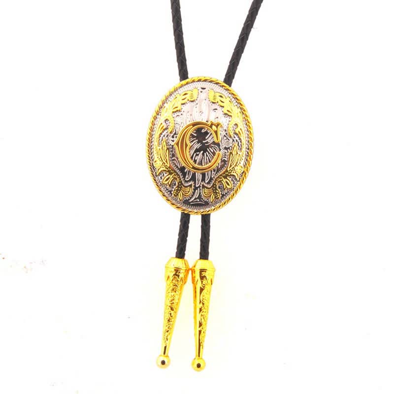 Bolo-Krawatte aus Leder, zweifarbig, gold-silber, mit ovalem Anfangsbuchstaben - Gold - C - image 4