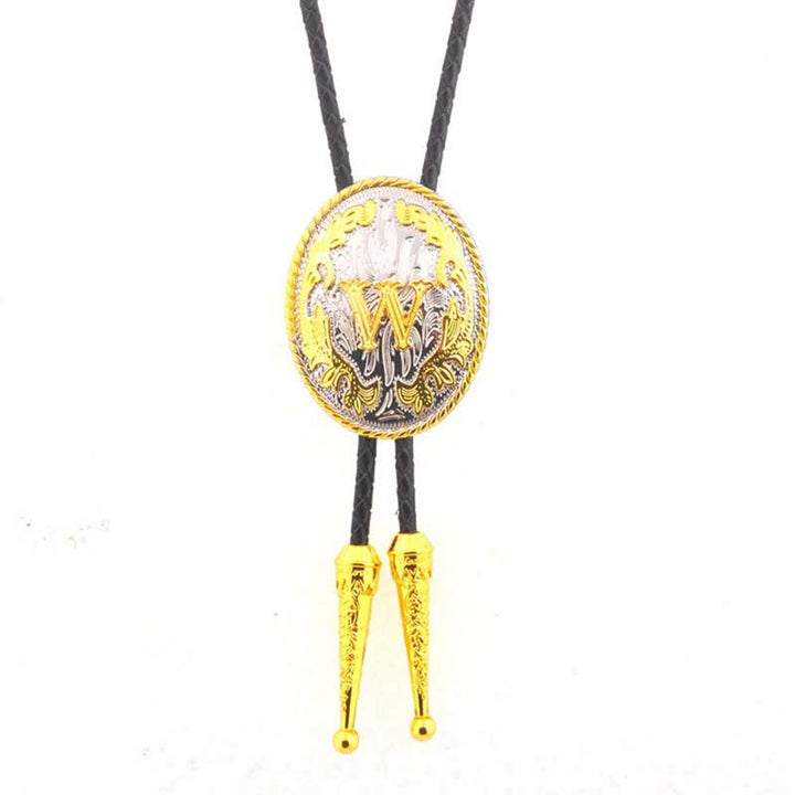 Bolo-Krawatte aus Leder, zweifarbig, gold-silber, mit ovalem Anfangsbuchstaben - Gold - W - image 23