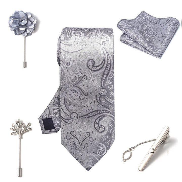 5-teiliges elegantes Herren-Einstecktuch-, Broschen-, Korsagen- und Krawatten-Set - image 25