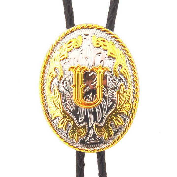 Bolo-Krawatte aus Leder, zweifarbig, gold-silber, mit ovalem Anfangsbuchstaben - Gold - U - image 21