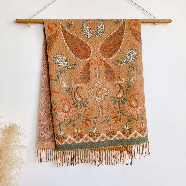 Damen-Winterschal im Bohème-Stil mit Print und Quasten, warm und warm - Orange - image 4