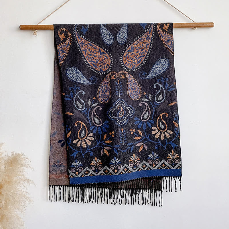 Damen-Winterschal im Bohème-Stil mit Print und Quasten, warm und warm - Lila - image 0