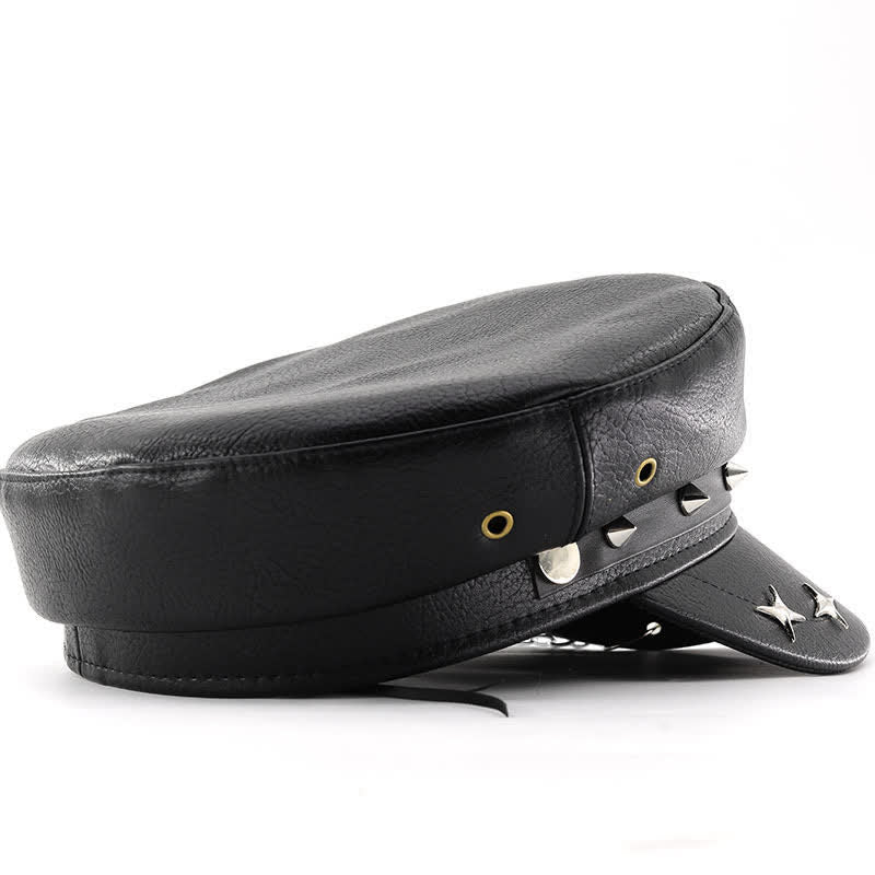 Punk-Style Totenkopf- und Skelett-Handkette Leder-Baskenmütze - image 3