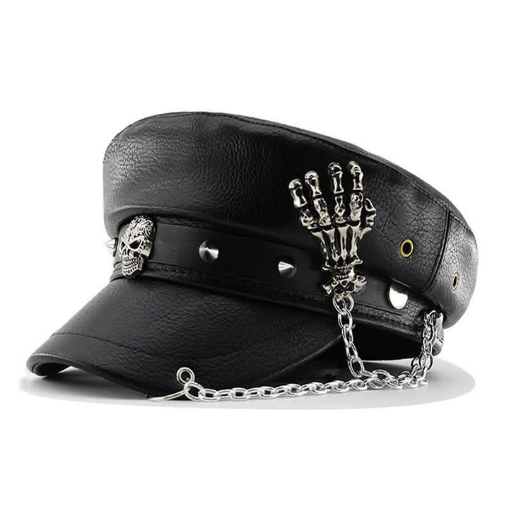 Punk-Style Totenkopf- und Skelett-Handkette Leder-Baskenmütze - Schwarz - M (22"-22 7/8") - image 0