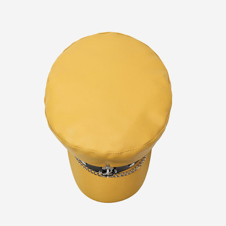 Leder-Baskenmütze im Militärstil mit Ankernieten und Kette - image 5