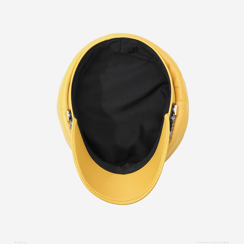 Leder-Baskenmütze im Militärstil mit Ankernieten und Kette - image 6