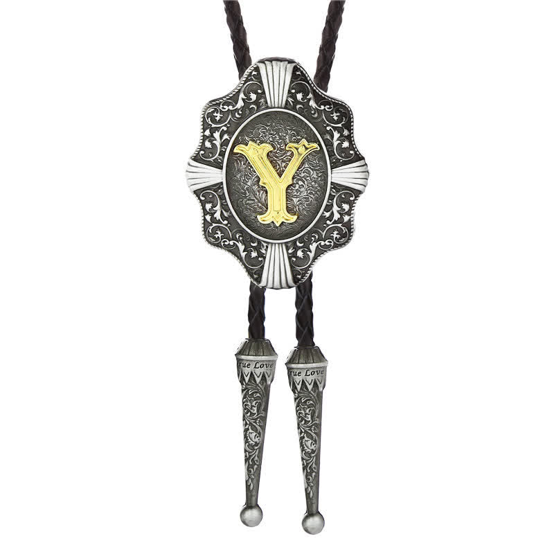 Bolo-Krawatte mit aufwendigem Filigranmuster und den Anfangsbuchstaben A bis Z - Silber - Y - image 25