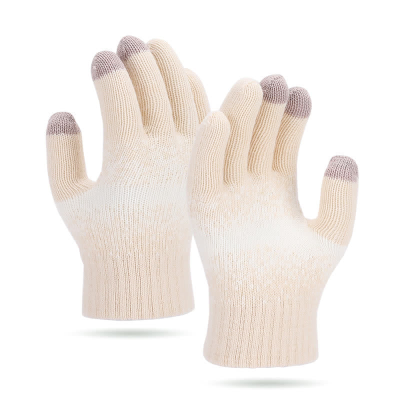 Zweifarbige, gesprenkelte Strickhandschuhe mit Farbverlauf - Beige - image 9