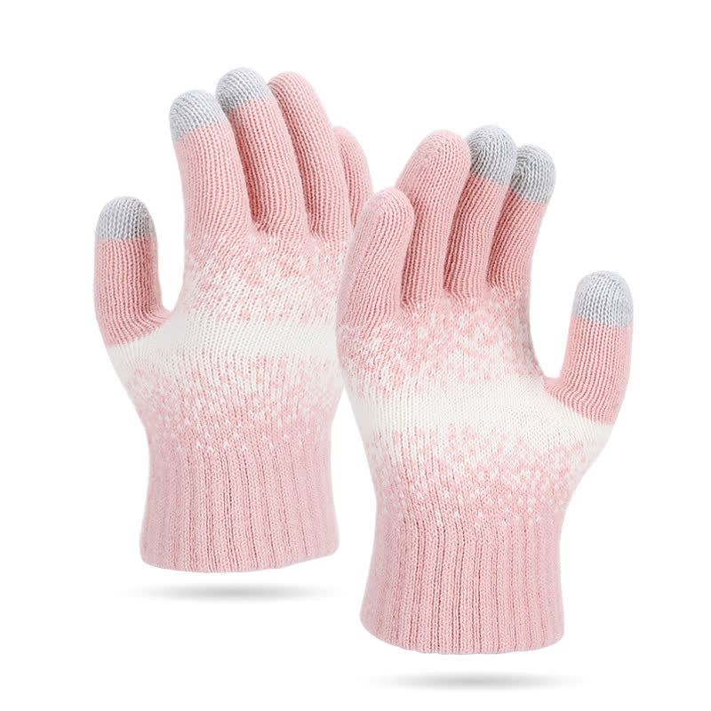 Zweifarbige, gesprenkelte Strickhandschuhe mit Farbverlauf - Rosa - image 7