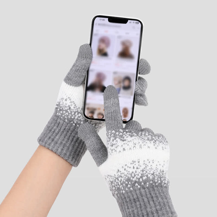 Zweifarbige, gesprenkelte Strickhandschuhe mit Farbverlauf - image 2