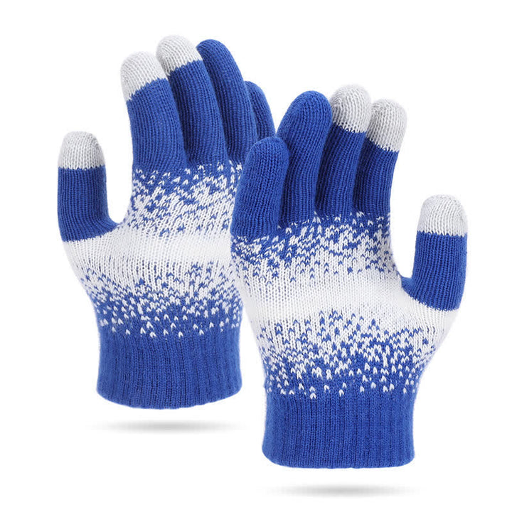 Zweifarbige, gesprenkelte Strickhandschuhe mit Farbverlauf - Blau - image 4