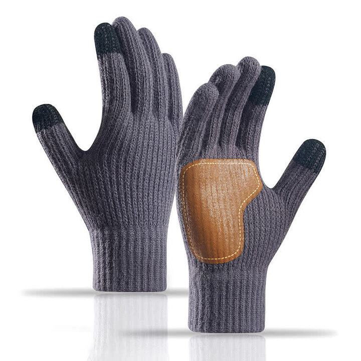 Warme, rutschfeste Strickhandschuhe mit Lederbesatz an der Handfläche - Dunkelgrau - image 6