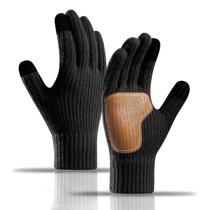 Warme, rutschfeste Strickhandschuhe mit Lederbesatz an der Handfläche - Schwarz - image 5
