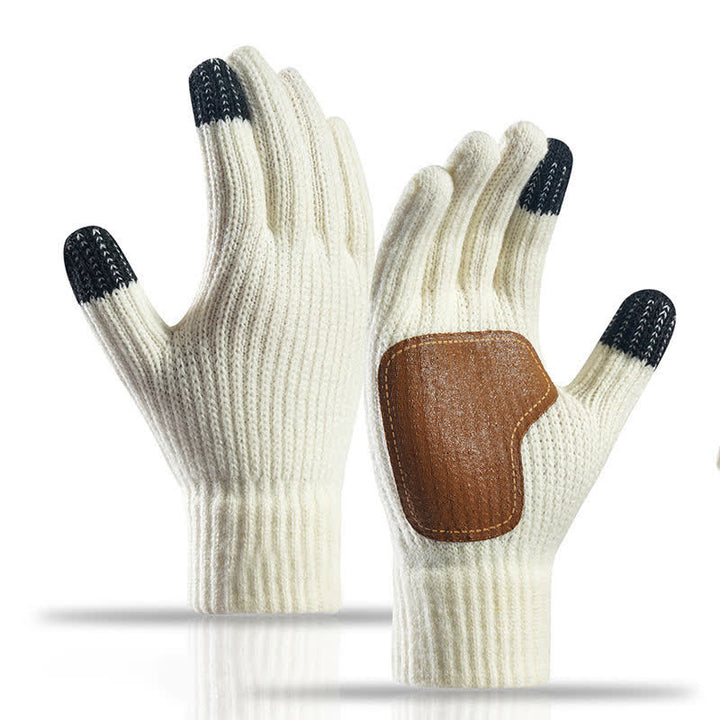 Warme, rutschfeste Strickhandschuhe mit Lederbesatz an der Handfläche - Weiß - image 10