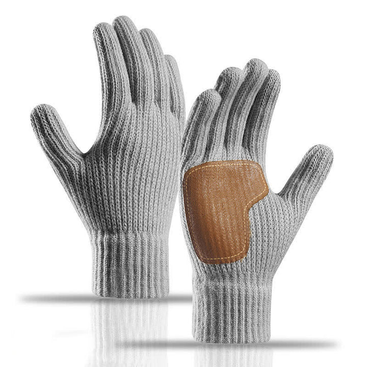 Warme, rutschfeste Strickhandschuhe mit Lederbesatz an der Handfläche - Grau - image 7