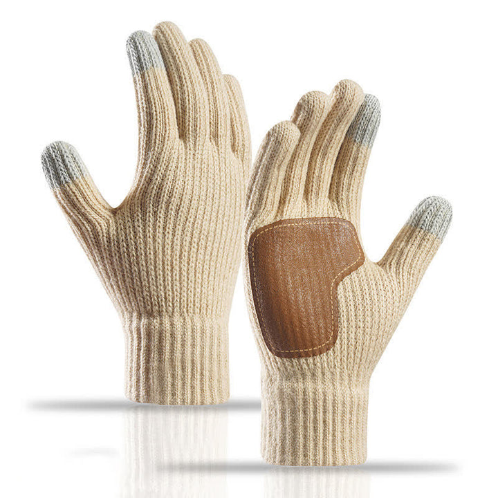 Warme, rutschfeste Strickhandschuhe mit Lederbesatz an der Handfläche - Beige - image 9