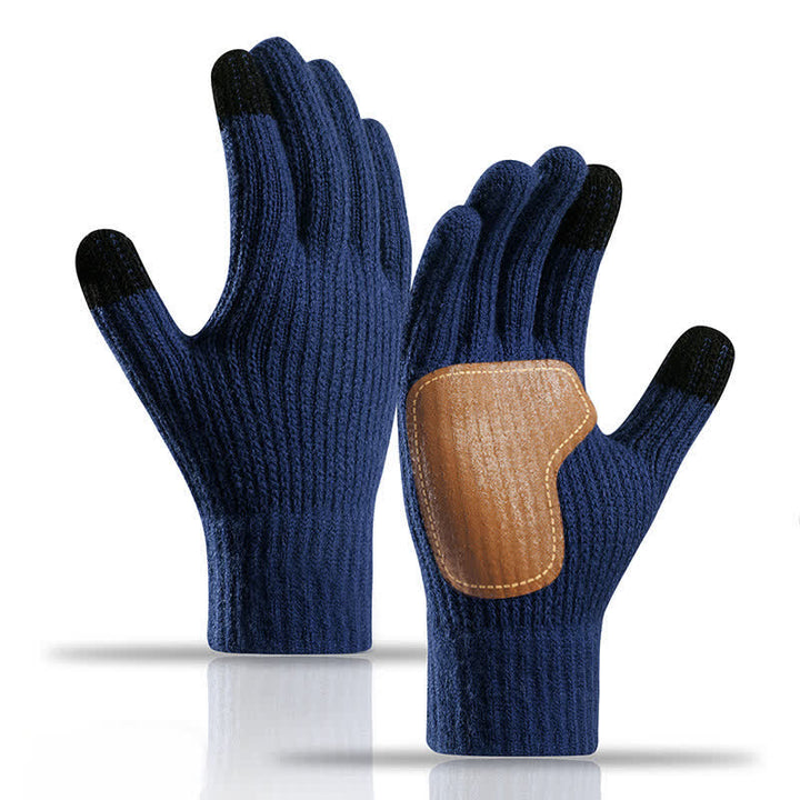 Warme, rutschfeste Strickhandschuhe mit Lederbesatz an der Handfläche - Marine - image 8