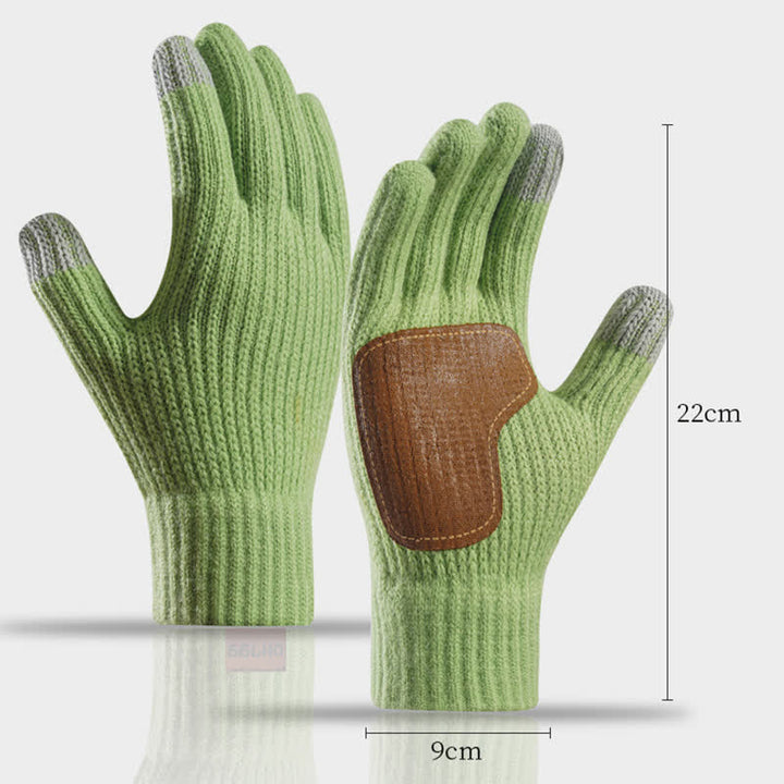 Warme, rutschfeste Strickhandschuhe mit Lederbesatz an der Handfläche - image 4