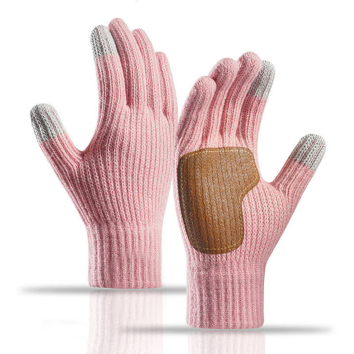 Warme, rutschfeste Strickhandschuhe mit Lederbesatz an der Handfläche - Rosa - image 12