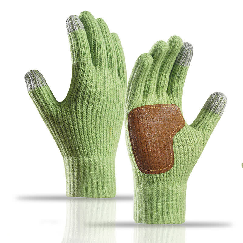 Warme, rutschfeste Strickhandschuhe mit Lederbesatz an der Handfläche - Grün - image 0