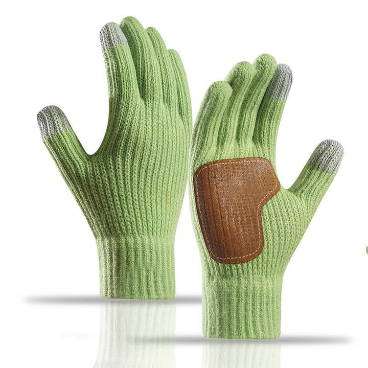 Warme, rutschfeste Strickhandschuhe mit Lederbesatz an der Handfläche - Grün - image 0